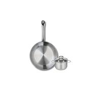 ELO 9869050 Batterie de cuisine 2 pièces, Ensemble de 1 Poêle de cuisson 28 cm et 1 faitout 12 cm Elo Profi Brillant, inox, induction, Gris Clair