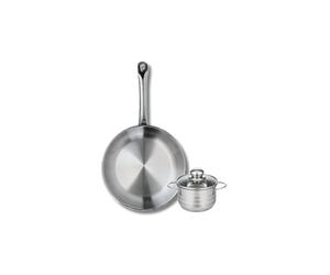 ELO 9869050 Batterie de cuisine 2 pièces, Ensemble de 1 Poêle de cuisson 28 cm et 1 faitout 12 cm Elo Profi Brillant, inox, induction, Gris Clair