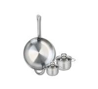 ELO 9872650 Batterie de cuisine 3 pièces, Ensemble de 1 Poêle de cuisson 32 cm et 2 faitouts 12 et 14 cm Elo Profi Brillant, inox, induction, Gris