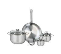 ELO 9873850 Batterie de cuisine 4 pièces, Ensemble de 1 Poêle de cuisson 32 cm et 3 faitouts 12, 14 et 24 cm Elo Profi Brillant, inox, induction
