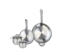 ELO 9878850 Batterie de cuisine 4 pièces, Ensemble de 2 Poêles de cuisson 24 et 32 cm et 2 faitouts 12 et 14 cm Elo Profi Brillant, inox, induction