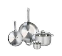 ELO 9879150 Batterie de cuisine 4 pièces, Ensemble de 2 Poêles de cuisson 24 et 32 cm et 2 faitouts 12 et 24 cm Elo Profi Brillant, inox, induction