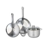 ELO 9881850 Batterie de cuisine 3 pièces, Ensemble de 2 Poêles de cuisson 28 et 32 cm et 1 faitout 24 cm Elo Profi Brillant, inox, induction, Gris Plomb