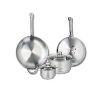 ELO 9882450 Batterie de cuisine 4 pièces, Ensemble de 2 Poêles de cuisson 28 et 32 cm et 2 faitouts 14 et 20 cm Elo Profi Brillant, inox, induction