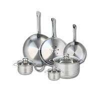 ELO 9886250 Batterie de cuisine 6 pièces, Ensemble de 3 Poêles de cuisson 24, 28 et 32 cm et 3 faitouts 12, 14 et 24 cm Elo Profi Brillant, inox, induction