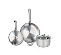 Elo Batterie cuisine 2 poêles 24/32 cm et faitout 20 cm | Cuisson homogène sur tous feux, Lot 3 pièces, Inox sans revêtement, 2 poêles 24 et 32 cm, Faitout 20 cm, Compatible induction