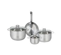 ELO 9868250 Batterie de cuisine 4 pièces, Ensemble de 1 Poêle de cuisson 24 cm et 3 faitouts 14, 20 et 24 cm Elo Profi Brillant, inox, induction, Gris Étain