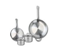 Elo Batterie de cuisine 2 poêles 24/32 cm et 2 faitouts 12/14 cm | 4 pièces inox pour saisir mijoter et bouillir, 2 poêles 24 et 32 cm, 2 faitouts 12 et 14 cm, Compatible induction