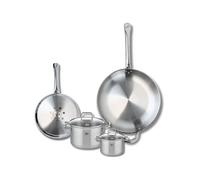 Elo Batterie de cuisine 2 poêles 24/32 cm et 2 faitouts 12/16 cm | Inox robuste, 2 poêles 24 et 32 cm, 2 faitouts 12 et 16 cm, Induction four lave vaisselle
