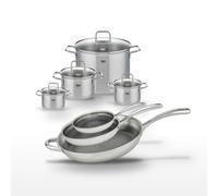 Elo Batterie de cuisine 3 poêles 24/28/32 cm et 4 faitouts 14/16/20/26 cm | Cuisson homogène, 7 pièces pour équiper la cuisine, Inox 18/10, Poêles 24 28 32 cm, Faitouts 14 16 20 26 cm, Induction four