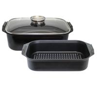 ELO Duo Vital Cocotte en fonte d'aluminium rectangulaire Couvercle en verre avec bouton aromatique Induction noir 40 cm