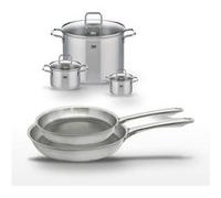 Elo Lot 2 Poêles 24/28 cm Inox Relief Passion & 3 Faitouts 12/16/26 cm Inox Citrin Gris