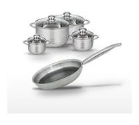 Elo Lot Poêle 24 cm et 4 Faitouts 12/14/20/24 cm Relief Solution Inox Aluminium|Noir