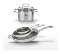 Elo Relief Evolution - Lot de 3 poêles 24/28/32cm et 1 faitout 20cm - Inox 18/10 - Antiadhésif sans PFAS - Tous feux induction Inox