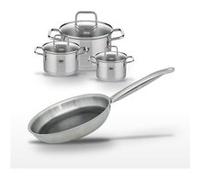 Elo Relief Solution - Lot de 3 faitouts 12/14/20cm et 1 poêle 24cm - Inox - Antiadhésif sans PFAS - Tous feux induction Aluminium|Noir