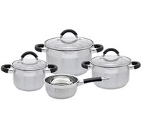 ELO Set de casseroles Basic Black Steam 4 pièces, acier inoxydable, évaporation dosée, fond capsulé économe en énergie, échelle de volume, argenté