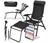 ELONEO Chaise de Camping Pliante avec Repose-Pieds Amovible - Chaise Longue Pliante Confortable en Aluminium avec Dossier Réglable pour Jardin et Balcon Noir