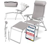 ELONEO Chaise de Camping Pliante avec Repose-Pieds Amovible - Chaise Longue Pliante Confortable en Aluminium avec Dossier Réglable pour Jardin et Balcon Taupe