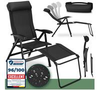 ELONEO Chaise de Camping Pliante avec Repose-Pieds Amovible, Dossier Réglable, Aluminium - Confort Jardin & Balcon, noir