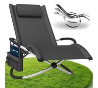 ELONEO Chaise Longue à Bascule Extérieure avec Pochette, Relax Fauteuil Jusqu’à 180 kg, Transat Bascule Jardin Résistant aux Intempéries, Bain de Soleil Balcon et Terrasse, à Anthracite