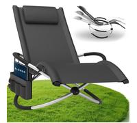 ELONEO chaise longue à bascule jardin avec poche latérale, bain de soleil relax jusqu’à 180 kg, transat extérieur anthracite