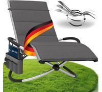 ELONEO chaise longue à bascule Outdoor avec sac, chaise longue de relaxation jusqu'à 180kg, chaise à bascule Outdoor, chaise longue résistante aux intempéries, chaise longue pour bronzer, gris à carre