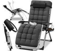 ELONEO Chaise longue pliable avec rembourrage Premium, Chaise longue résistante aux intempéries avec une capacité de charge de 200 kg, Chaise de jardin extra large avec porte-boisson, noir
