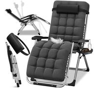 ELONEO Chaise longue pliable avec rembourrage Premium, Chaise longue résistante aux intempéries avec une capacité de charge de 200 kg, Chaise de jardin extra large avec porte-boisson, noir