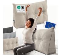 ELONEO coussin dossier lit 100 cm, coussin triangulaire de lecture, cale-dos avec housse lavable et poche latérale, sable