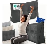 ELONEO coussin dossier lit 100 cm, coussin triangulaire de lecture, cale-dos avec housse lavable et poche latérale, anthracite