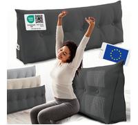ELONEO coussin dossier lit 140 cm, coussin triangulaire de lecture, cale-dos avec housse lavable et poche latérale, anthracite