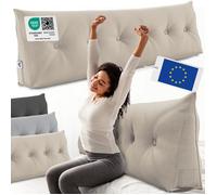 ELONEO coussin dossier lit 160 cm, coussin triangulaire de lecture, cale-dos avec housse lavable et poche latérale, sable