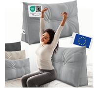 ELONEO coussin dossier lit 90 cm, coussin triangulaire de lecture, cale-dos avec housse lavable et poche latérale, gris