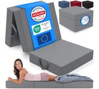 ELONEO Matelas d'invité Pliant en 3 Parties, Mousse Extra épaisse (15 cm), Lavable, Disque intervertébral Cube, Pliable, Adultes (Gris, 75 x 195 x 15 cm)