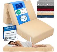 ELONEO Matelas Pliant 3 Parties, Mousse Épaisse 15 cm, Lavable, Pour Adulte, 75x195x15 cm, beige