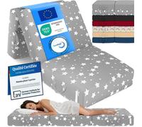 ELONEO Matelas Pliant 3 Parties, Mousse Épaisse 15 cm, Lavable, Pour Adulte, 90x200x15 cm, gris avec motif étoiles