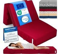 ELONEO Matelas Pliant, Matelas d'Appoint Pliable en 3 Parties, Mousse Extra Épaisse (15 cm), Lavable, Cube Intervertébral, Matelas Pliable, pour Adulte, 1 Personne (Rouge, 90 x 200 x 15 cm)