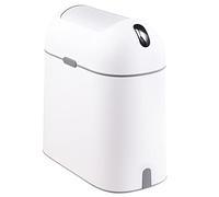 Elpheco Poubelle de salle de bain avec détecteur de mouvement, poubelle étanche avec couvercle papillon, poubelle de salle de bain, cuisine et bureau, blanc avec bouton gris