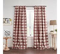 Elrene Farmhouse Living Grainger Rideau de fenêtre occultant en Polyester, Lin, Rouge, 132,1 x 213,4 cm (1 Panneau)