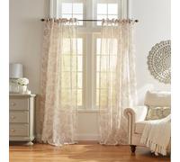 Elrene Floral Cottagecore Rideau de fenêtre Transparent à Nouer, mélange de Poly-Lin, 132,1 cm de Large x 213,4 cm de Long (Lot de 1)