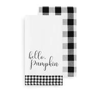 Elrene Hello Pumpkin and Check Set de Serviettes de Cuisine Noir/Blanc 45,7 x 71,1 cm