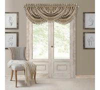 Elrene Home Fashions Antonia Cantonnière de fenêtre en Forme de Cascade avec Pompons Motif Floral damassé Taupe 132,1 x 91,4 cm