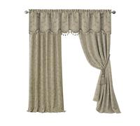 Elrene Home Fashions Canne à Damas Cantonnière de Poche avec Glands, 132,1 cm W X 48,3 cm L, Bleu (1 Tour), Naturel, 52" x 95" (1 Panel)