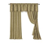 Elrene Home Fashions Canne à Damas Cantonnière de Poche avec Glands, 132,1 cm W X 48,3 cm L, Bleu (1 Tour), doré, 52" x 84" (1 Panel)