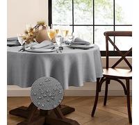 Elrene Home Fashions Laurel Nappe résistante à l'eau et aux Taches avec Texture Unie, Ronde, 228,6 cm, Gris