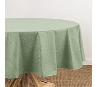 Elrene Home Fashions Monterey Nappe en Vinyle inspirée du Lin, résistante à l'eau et aux Taches, avec Revers en Flanelle, 178 x 178 cm, Ronde, Sauge