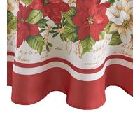 Elrene Home Fashions Nappe Ronde en Tissu Poinsettia Rouge et Blanc, Infroissable, 178 cm, Multicolore