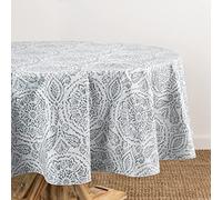 Elrene Home Fashions Savannah Nappe en Vinyle résistante à l'eau et aux Taches pour intérieur/extérieur avec Revers en Flanelle, Motif Cachemire bohème, 177,8 x 177,8 cm, Ronde, Gris
