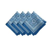 Elrene Home Fashions Vietri Medallion Blue Coastal Block Print Stain & Water Resistant Indoor/Outdoor Cloth Dinner Napkins, Lot de 4, 4 x 17 po