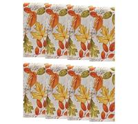 Elrene Lot de 8 Serviettes en Tissu imprimé Automne, Polyester, Feuilles d'automne, 43,2 x 43,2 cm